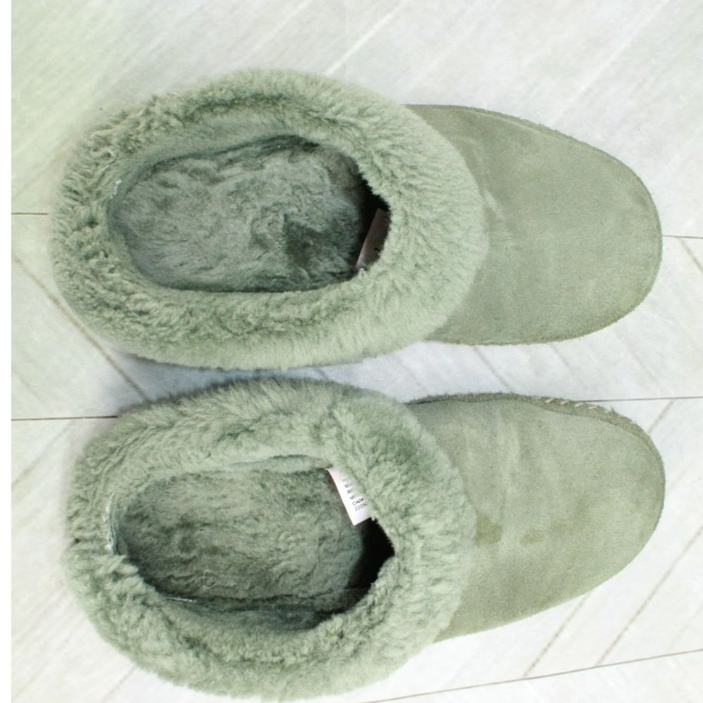 LL Bean Squam Lake Green Suede Wicked Good Shearling Lined Slippers Size 8 M - Picture 7 of 9